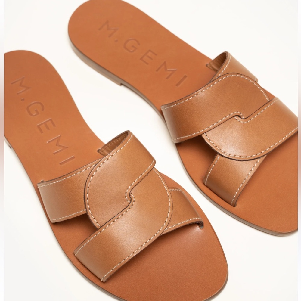 M. GEMI Lorenza Leather Sandals Slides Italian Luxury Vachetta Leather